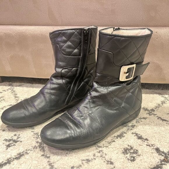 Paul Mayer Attitudes Black Quilted Leather Side Zip Buckle Boots Size 6.5 - Picture 4 of 9